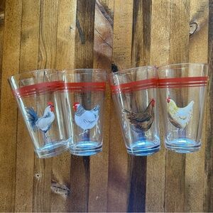 Chicken Rooster Drinking Juice Glasses Cups Set of 4